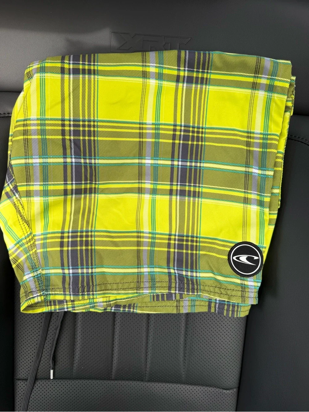 O'Neill Neon Green Plaid Cargo Swim Shorts